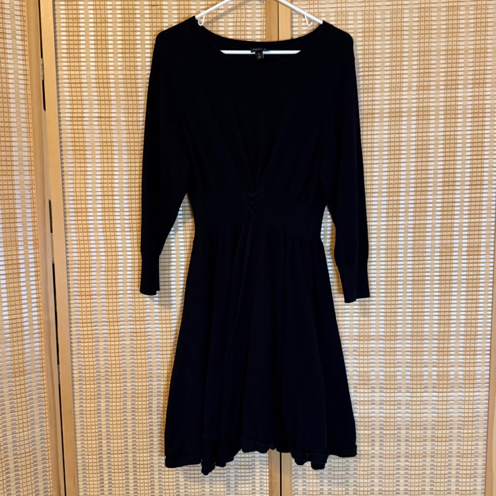 Torrid Black Cotton Lace Up Waist Knit Sweater Dress Womens Plus Size 2 2X Goth